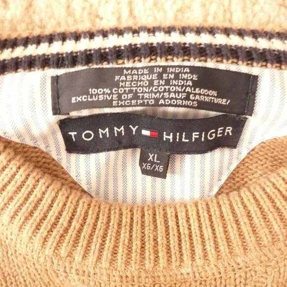 vintage men's hilfiger crew neck sweater tan sz L - Picture 3 of 3
